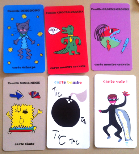 Les cartes du jeu de société Mega Pouvoirs, créé par les enfants du centre de loisirs de la Plaine de Courance avec Laurie Buissonneaud