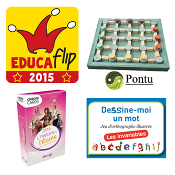 les 3 jeux labelisés EducaFLIP 2015 : Pontu, Chronicards l'histoire à l'école, Dessine-moi un mot